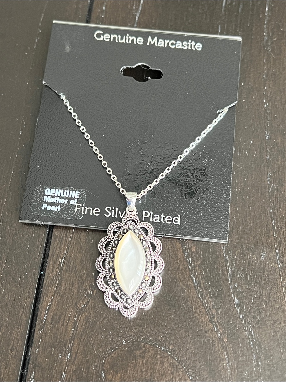Mother of Pearl Marquise Pendant Necklace - Silver Plated